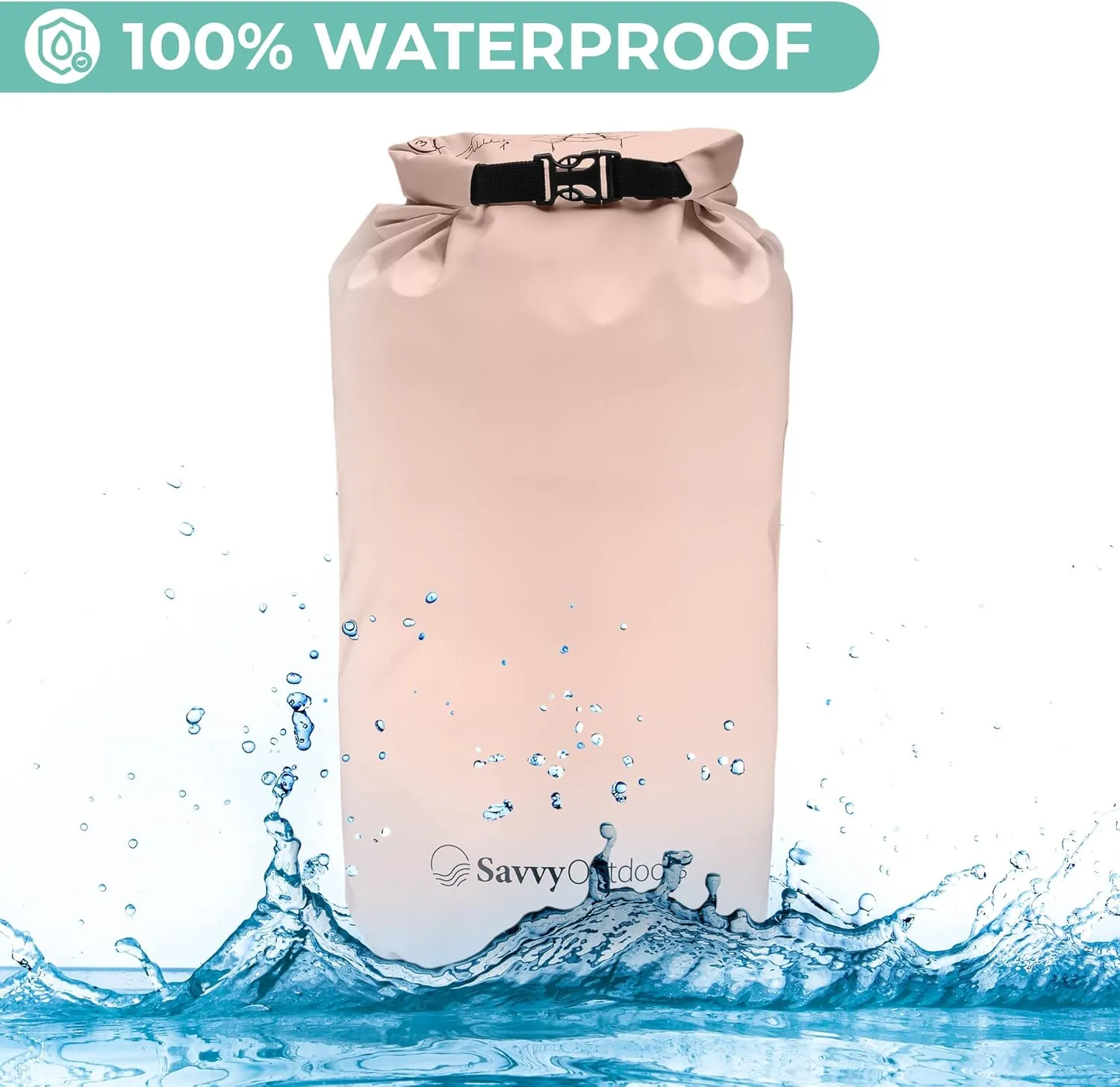 Savvy Outdoors Waterproof Dry Bag - Dry Bags for Food & Gear, Stuff Sacks for Backpacking and Camping Equipment, Waterproof Bag for Beach, Boating, Kayaking, Available in 5L, 10L, 20L, or 30L, Blush