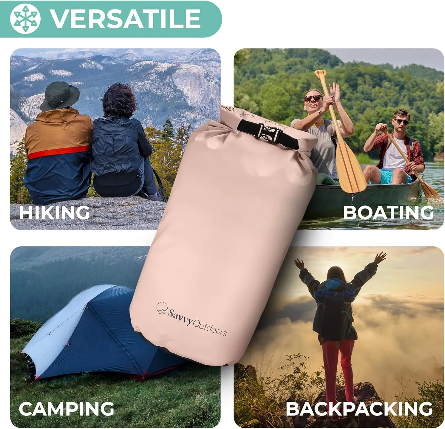 Savvy Outdoors Waterproof Dry Bag - Dry Bags for Food & Gear, Stuff Sacks for Backpacking and Camping Equipment, Waterproof Bag for Beach, Boating, Kayaking, Available in 5L, 10L, 20L, or 30L, Blush