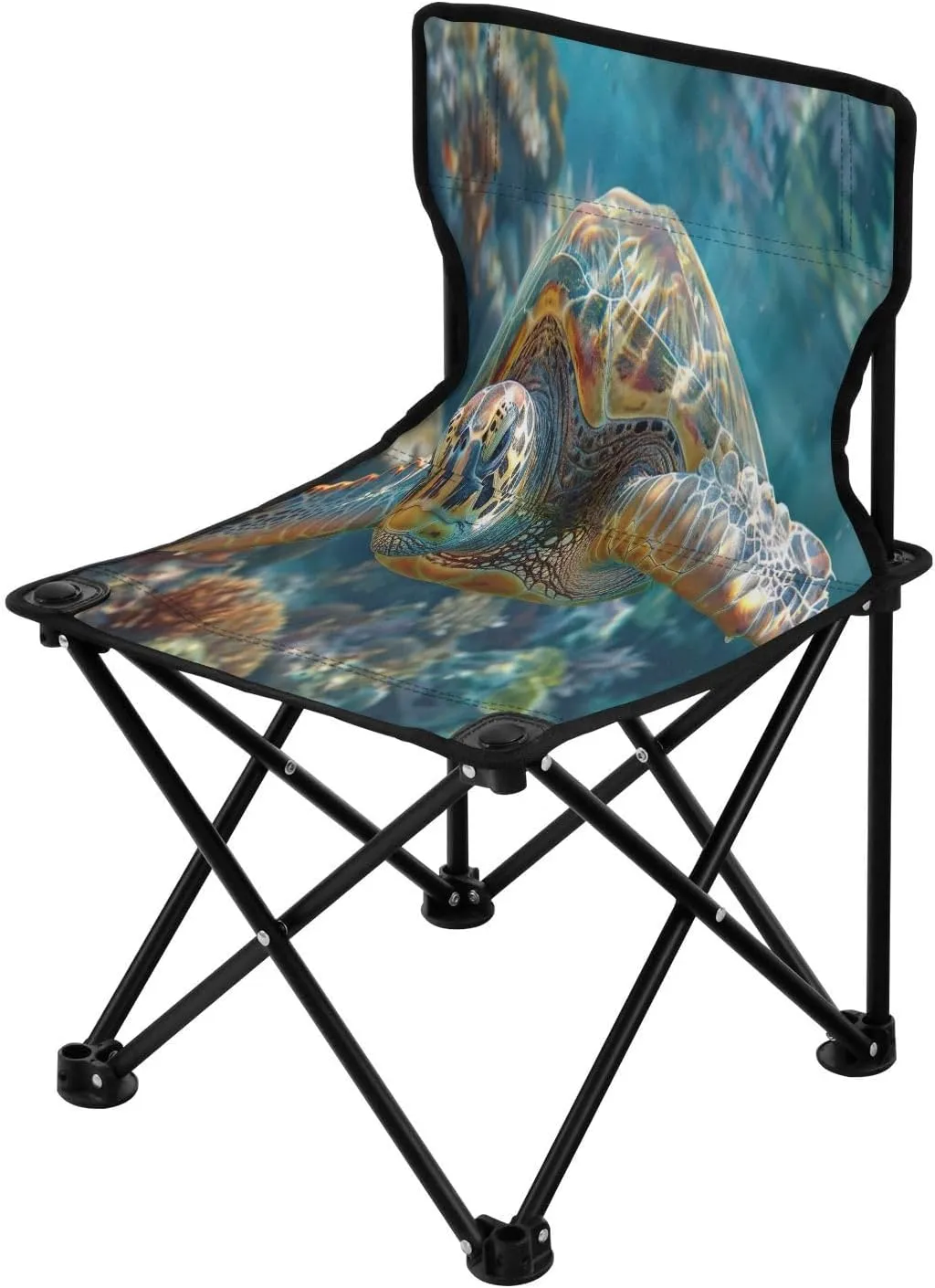 Sea Turtle Portable Outdoor Folding Chair Anti-Slip Padded Oxford Cloth Stool Camping Chair Small for Beach Hiking Fishing Gardening Quad Camp Chair