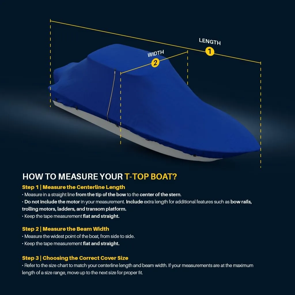 Seal Skin Covers T-Top Boat Cover, Waterproof & Heavy-Duty Cover for Center Console Boats, Fits 26' L & 108" W, UV & Fade Resistant, Secure Fit with Straps for All-Weather Protection