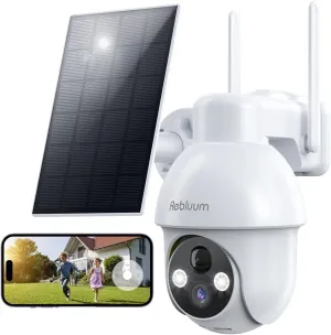 Security Camera Wireless Outdoor, 2K Solar Security Camera,Battery Powered 360°PTZ Outdoor Camera,Color Night Vision,2-Way Audio,PIR Motion Detection,Compatible with Alexa