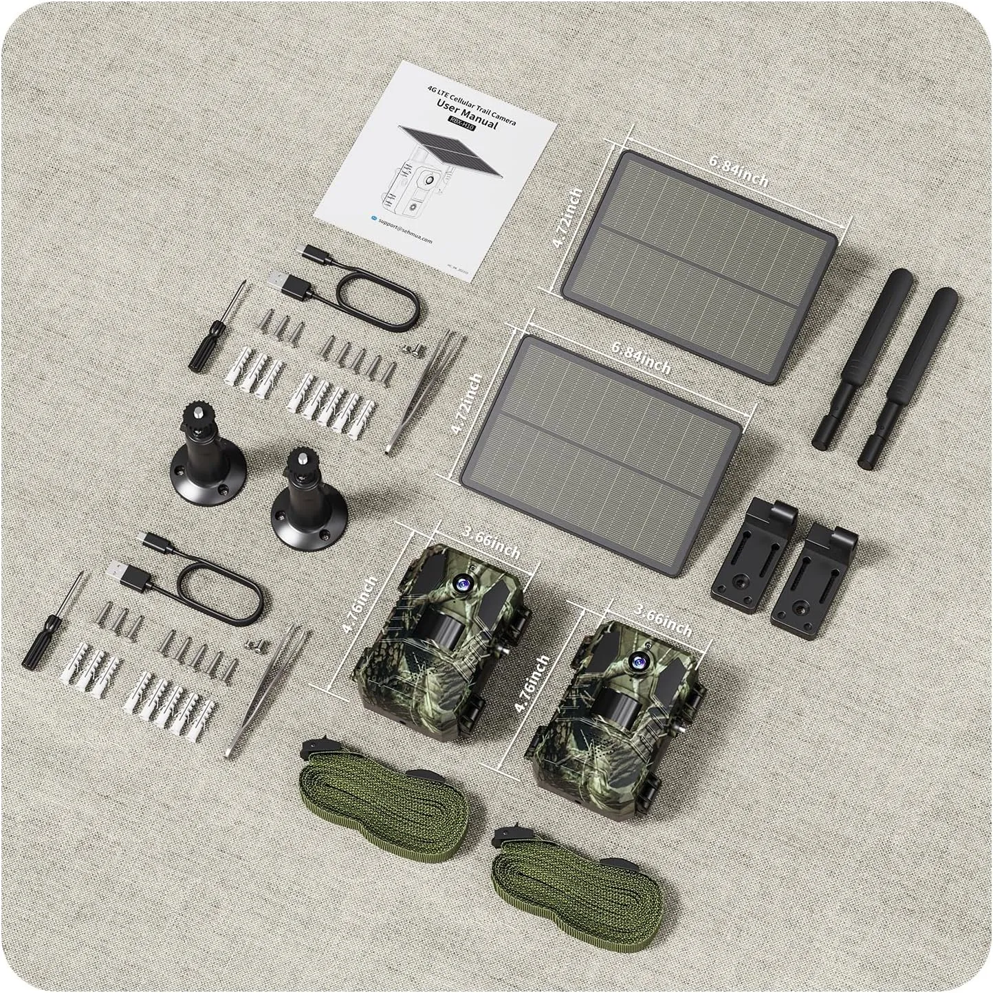 SEHMUA 4G LTE Cellular Trail Cameras 2 Pack,Live Streaming Game Camera Built-in SIM Card 0.2s Trigger Speed Motion Activated Solar Trail Camera with Night Vision IP66 Waterproof