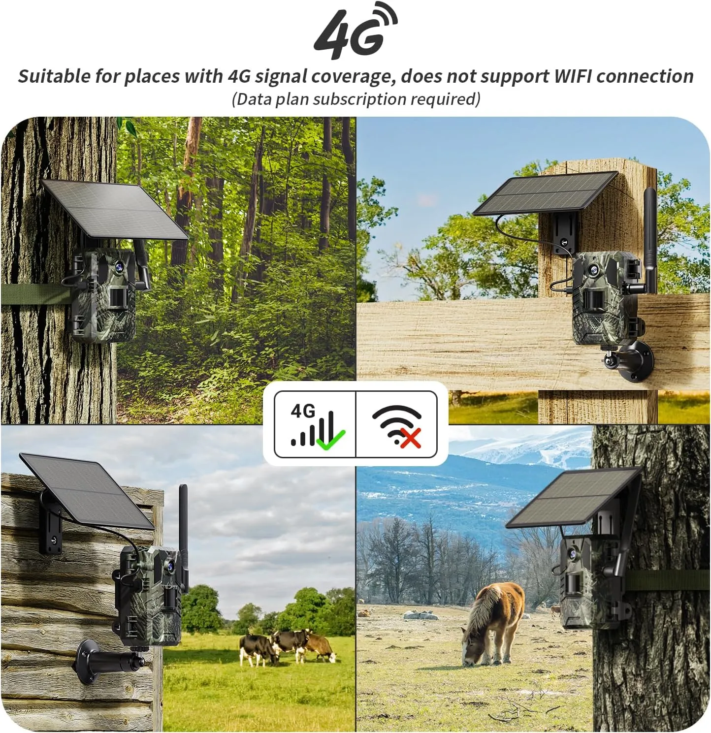 SEHMUA 4G LTE Cellular Trail Cameras 2 Pack,Live Streaming Game Camera Built-in SIM Card 0.2s Trigger Speed Motion Activated Solar Trail Camera with Night Vision IP66 Waterproof