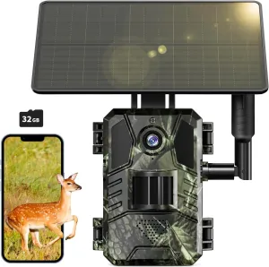 SEHMUA Cellular Trail Cameras Built-in 4G LTE SIM Card with 32GB, Live Streaming 3rd Generation Solar Trail Cam 0.2s Trigger Time No Wi-Fi IP66 Waterproof for Wildlife