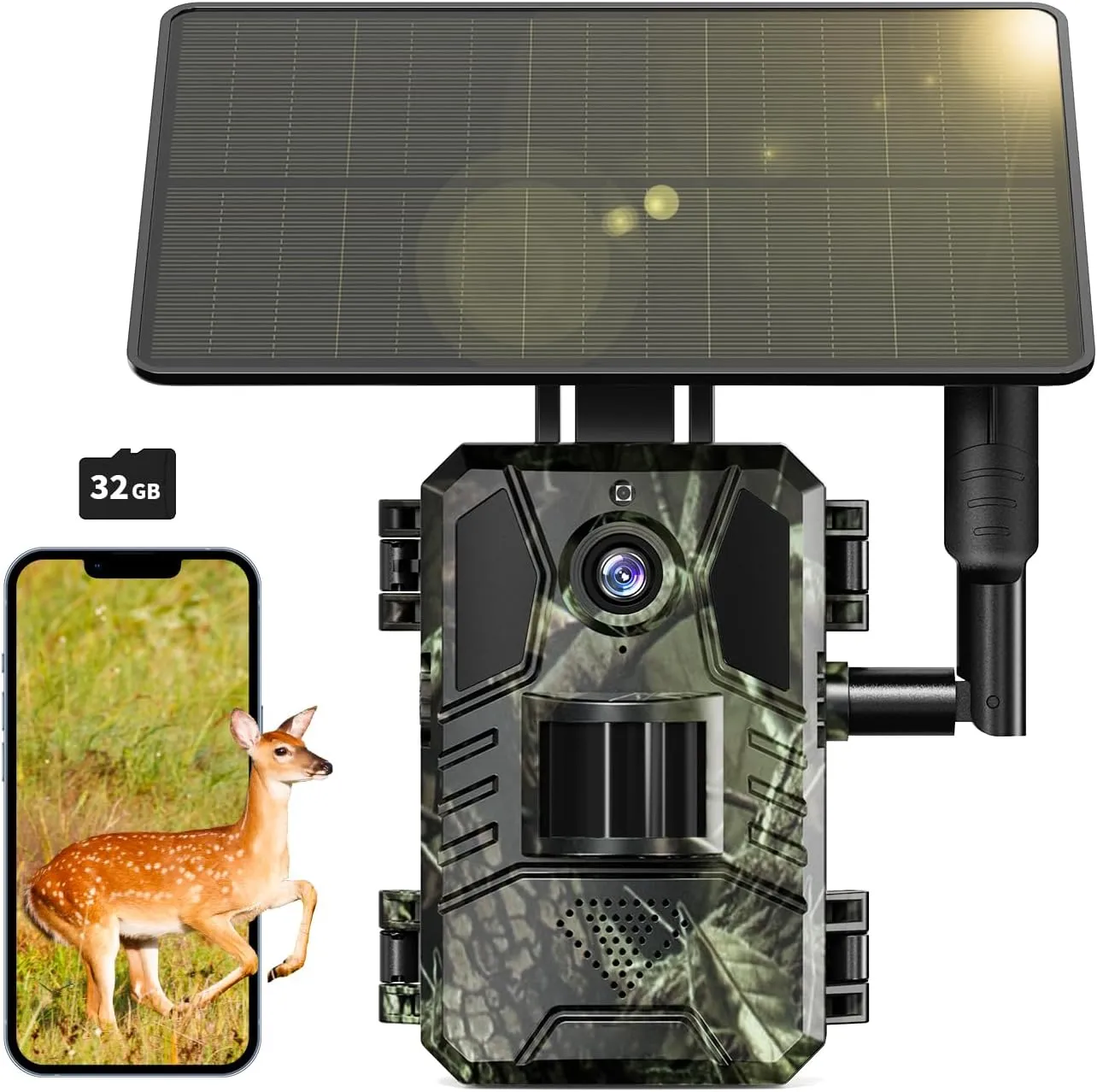 SEHMUA Cellular Trail Cameras Built-in 4G LTE SIM Card with 32GB, Live Streaming 3rd Generation Solar Trail Cam 0.2s Trigger Time No Wi-Fi IP66 Waterproof for Wildlife