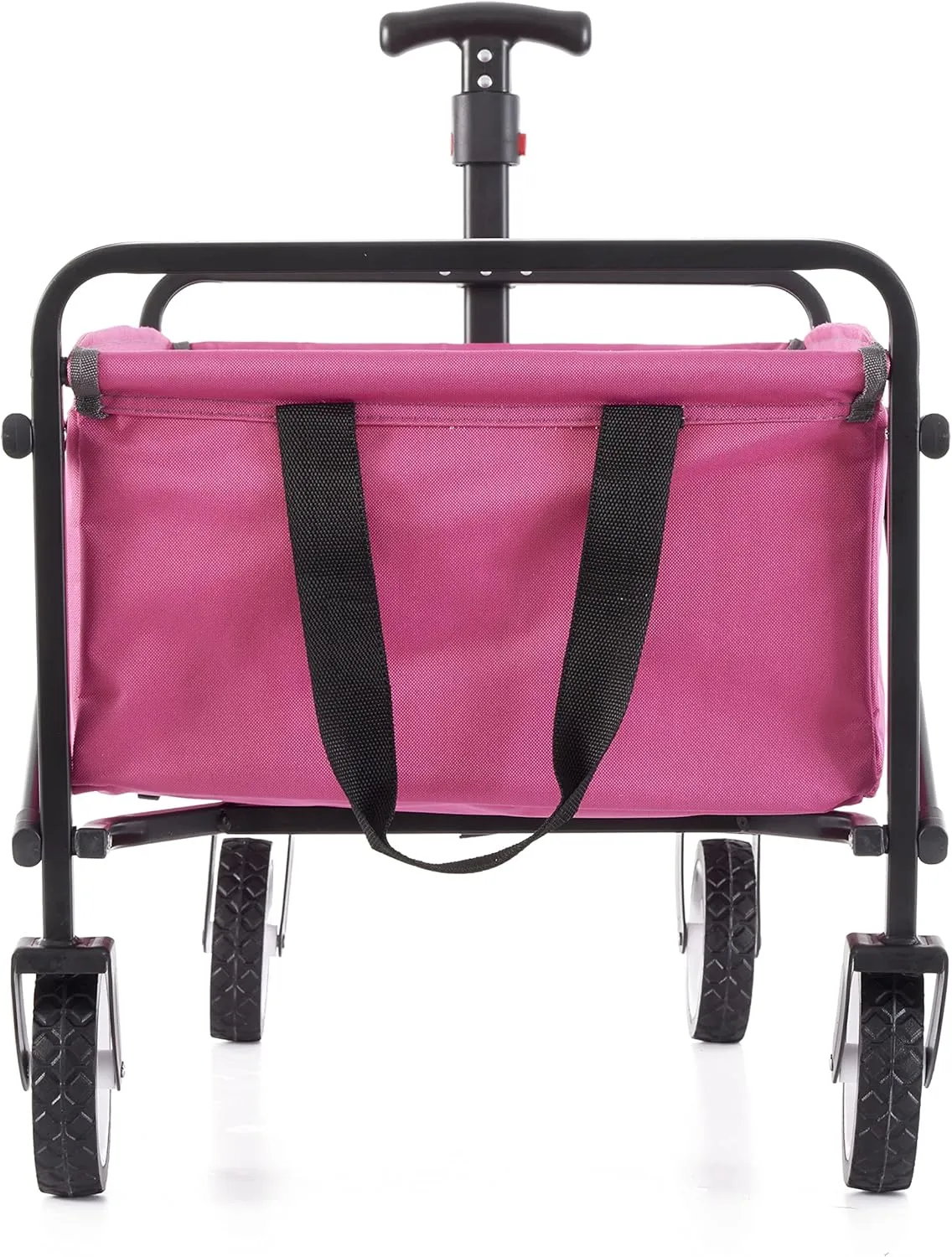 Seina Heavy Duty Steel Compact Collapsible Folding Outdoor Portable Utility Cart Wagon with All Terrain Rubber Wheels and 150 Pound Capacity, Red