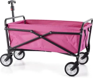 Seina Heavy Duty Steel Compact Collapsible Folding Outdoor Portable Utility Cart Wagon with All Terrain Rubber Wheels and 150 Pound Capacity, Red