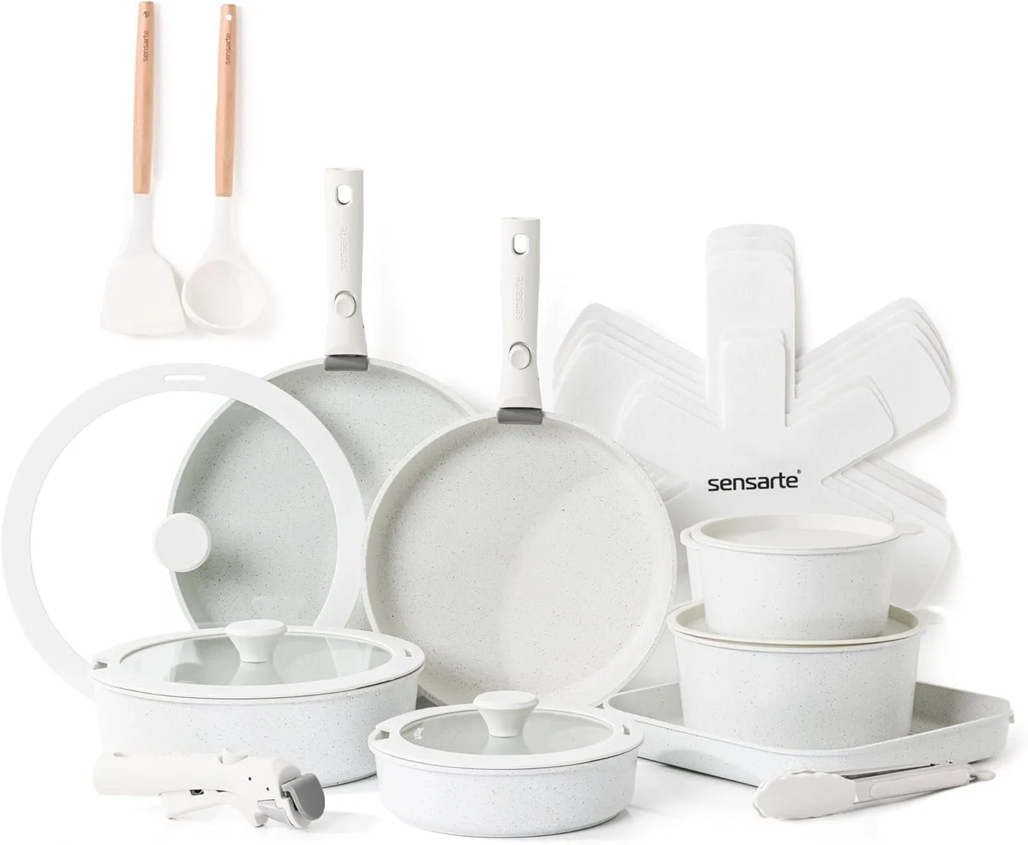 SENSARTE 24 Piece Pots and Pans Set, Nonstick Detachable Handle Cookware, Induction Kitchen Cookware Set with Removable Handle, Healthy Non Stick for RV, Dishwasher ＆ Oven Safe, PFOA Free (White)