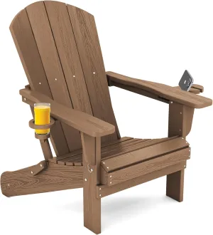 SERWALL Adirondack Chair with Cup Holders - Composite Adirondack Chairs HDPE Outdoor Chairs All Weather Use- Brown