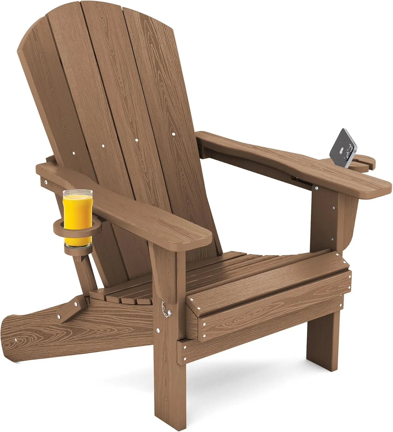 SERWALL Adirondack Chair with Cup Holders - Composite Adirondack Chairs HDPE Outdoor Chairs All Weather Use- Brown