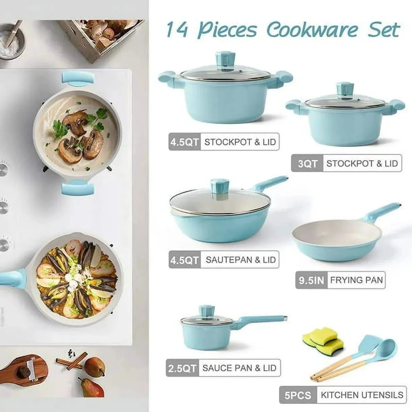 Set, LunaLulink and Low-cost Set Cooking Stick Nonstick Pots Pots Cookware 11 Pot Non Specially designed Pieces Stone Granite Pans