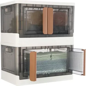 Set of 2 Collapsible Storage Bins - 8.4 Gal Capacity Organizers with Lids, Double Doors, and Wheels - Stackable Storage Containers by Home-Complete