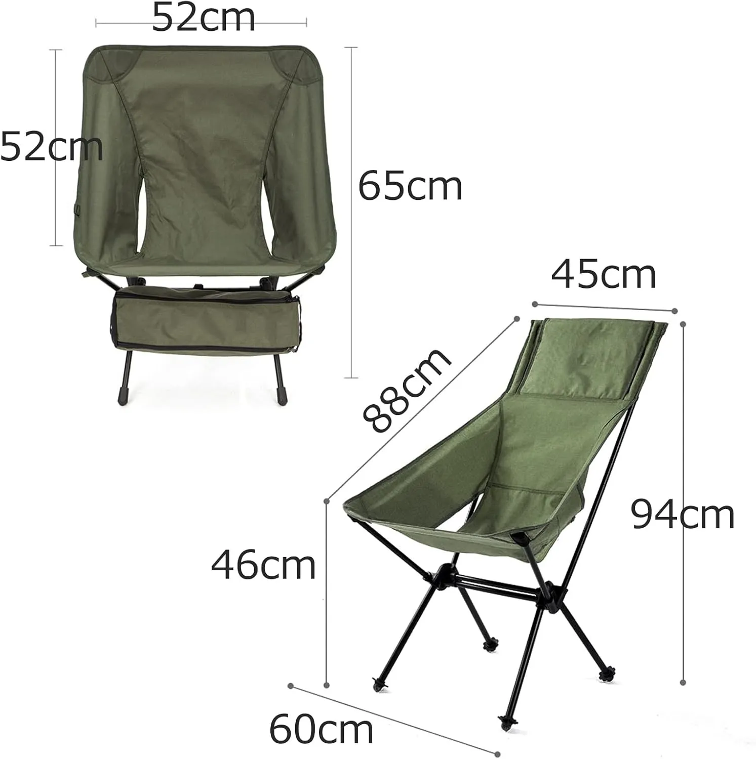 Set of 2 Folding Camping Chairs, Outdoor Furniture Aluminum Portable Folding Chair Great for Camping Picnic Park, Oxford Fabric, Recliner Garden Chairs, Green Outdoor Folding Chair (Green 65cm)