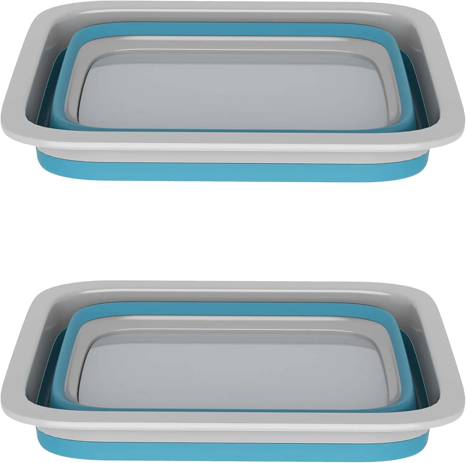 Set of 2 Multipurpose Wash Bins – 10-Liter Basins for Camping, Parties, or Cleaning – Collapsible Bucket Set by Wakeman (Blue)