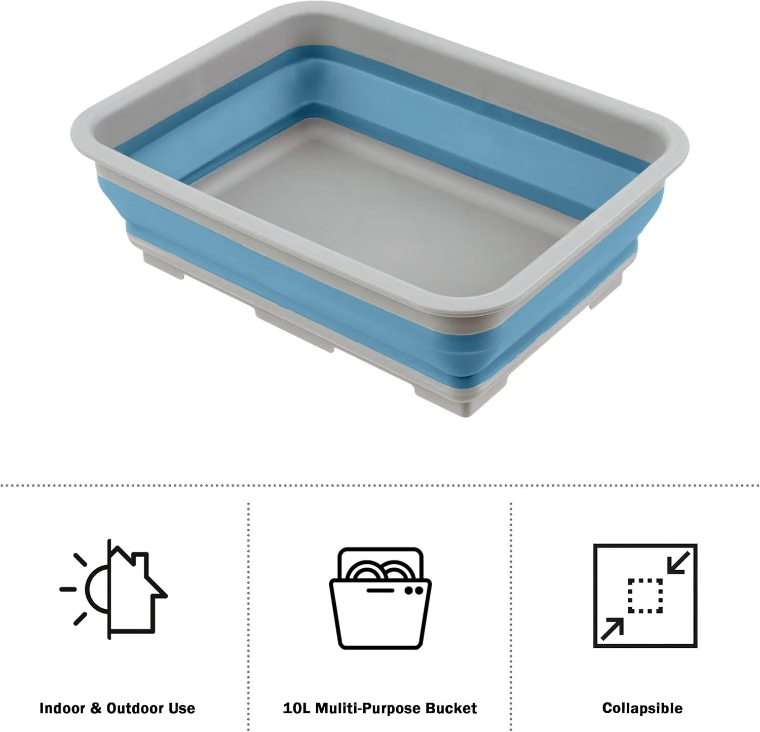 Set of 2 Multipurpose Wash Bins – 10-Liter Basins for Camping, Parties, or Cleaning – Collapsible Bucket Set by Wakeman (Blue)