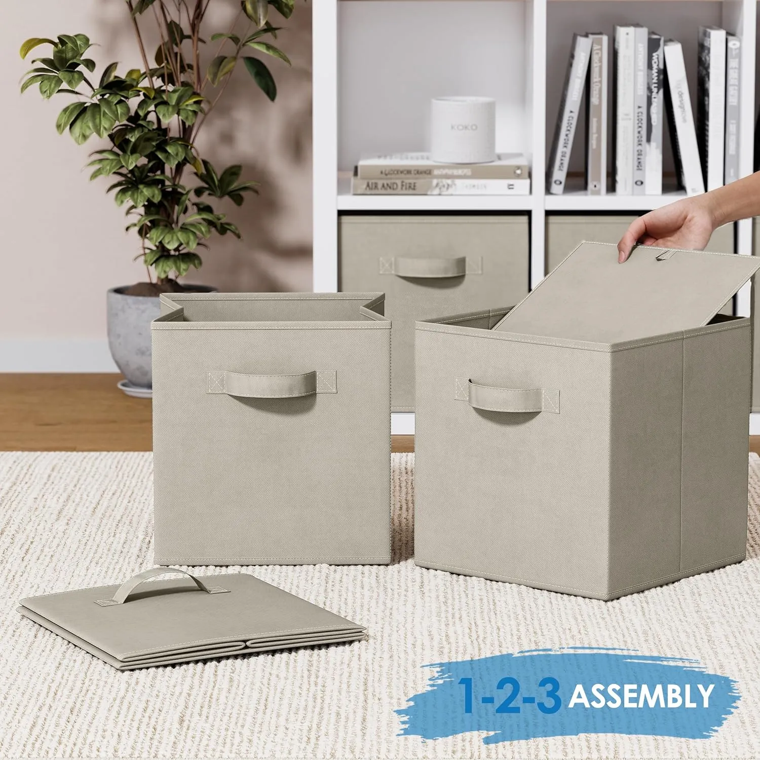 Set of 8 Foldable Fabric Storage Cube Bins | Collapsible Cloth Organizer Baskets Containers | Folding Nursery Closet Drawer | Features Dual Handles | More Beautiful Colors Available (Off White)