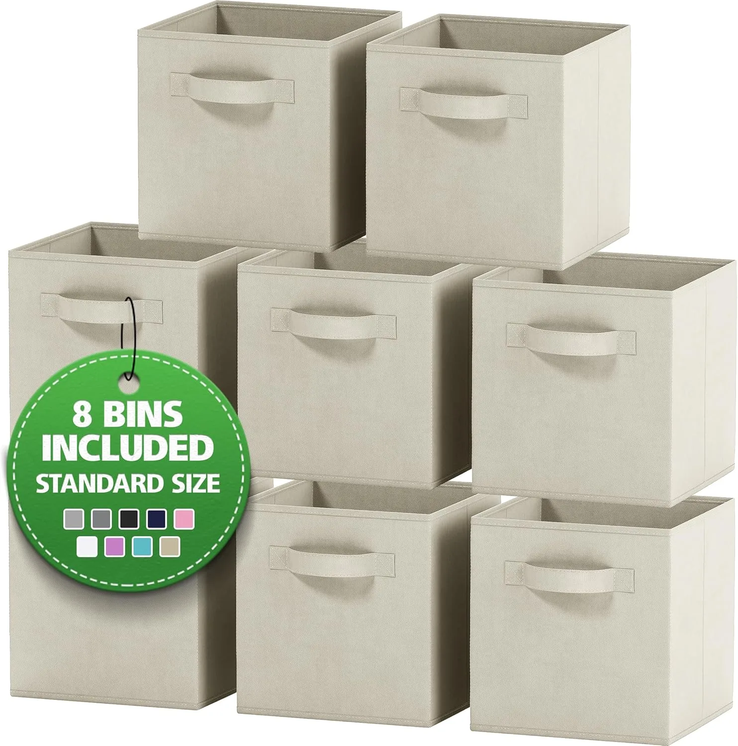 Set of 8 Foldable Fabric Storage Cube Bins | Collapsible Cloth Organizer Baskets Containers | Folding Nursery Closet Drawer | Features Dual Handles | More Beautiful Colors Available (Off White)