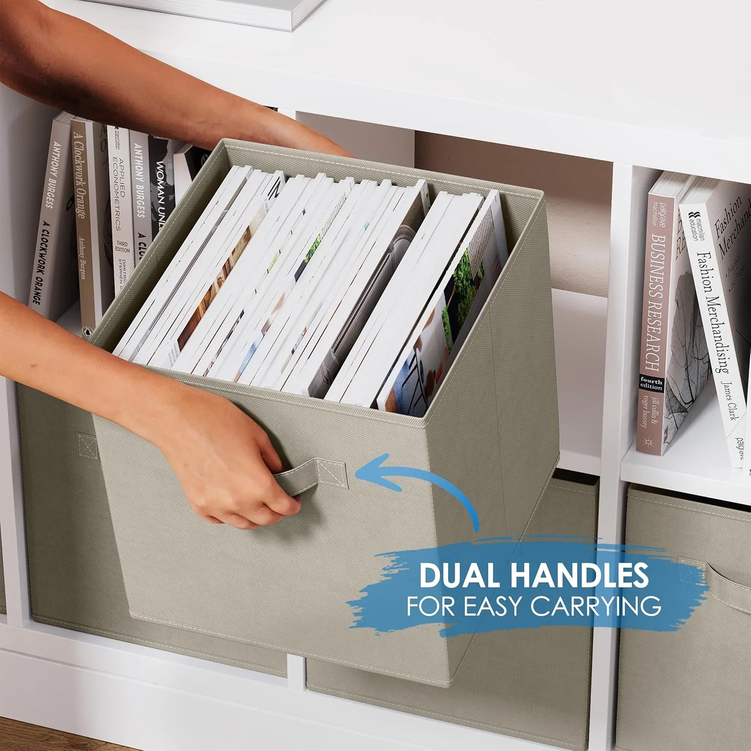 Set of 8 Foldable Fabric Storage Cube Bins | Collapsible Cloth Organizer Baskets Containers | Folding Nursery Closet Drawer | Features Dual Handles | More Beautiful Colors Available (Off White)