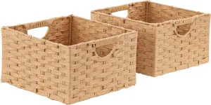 Seville Classics Premium Handwoven Portable Laundry Bin Basket with Carrying Handles, Household Storage for Clothes, Linens, Sheets, Tan, Rectangular (2-Pack)