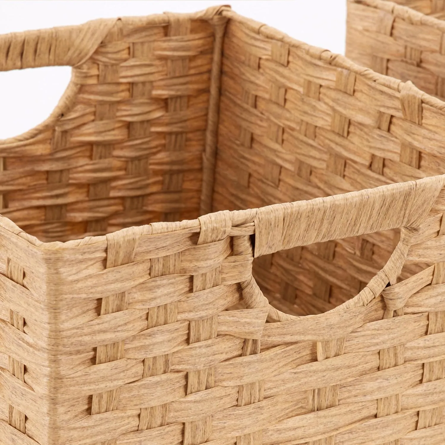Seville Classics Premium Handwoven Portable Laundry Bin Basket with Carrying Handles, Household Storage for Clothes, Linens, Sheets, Tan, Rectangular (2-Pack)