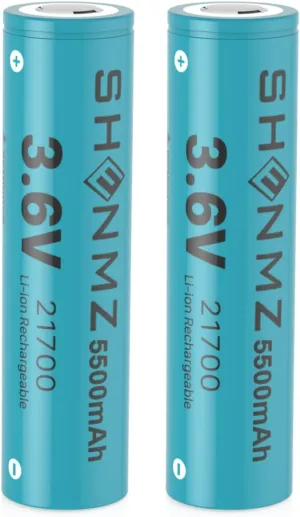 SHENMZ 2 Pack 2 1 700 Battery 3.6V 5500mAh 21700 Flat Top Rechargeable Battery for Flashlight, Headlamps, etc.