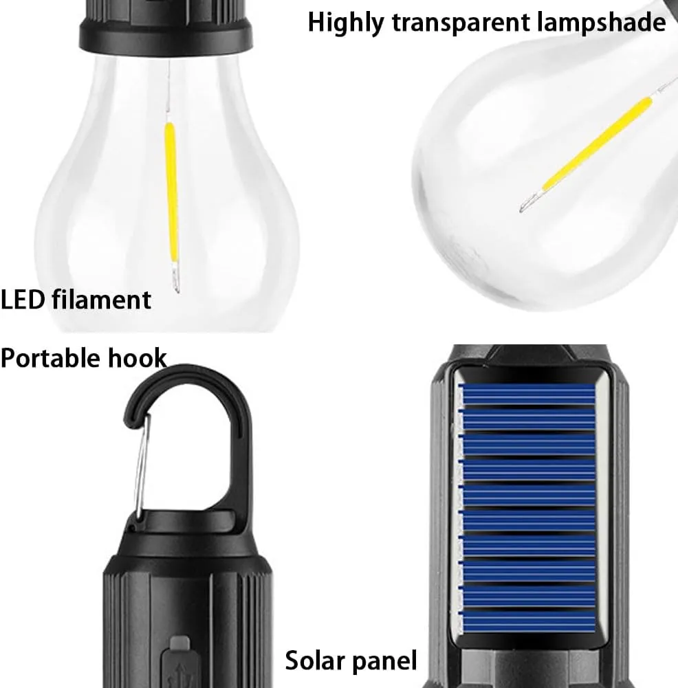 Shineshore Solar Rechargeable Hooked Camping Light, Waterproof Portable LED Camping Lamps for Tent, Solar Camping Light for Hiking, Party, Camping, Fishing (4Pcs C)