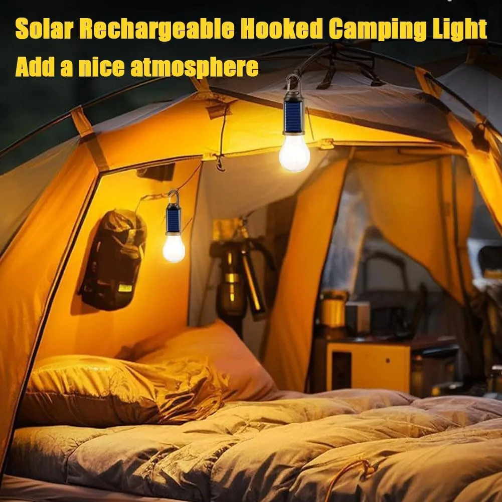 Shineshore Solar Rechargeable Hooked Camping Light, Waterproof Portable LED Camping Lamps for Tent, Solar Camping Light for Hiking, Party, Camping, Fishing (4Pcs C)
