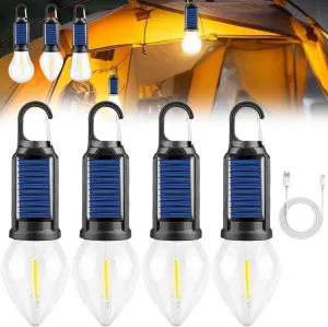 Shineshore Solar Rechargeable Hooked Camping Light, Waterproof Portable LED Camping Lamps for Tent, Solar Camping Light for Hiking, Party, Camping, Fishing (4Pcs C)