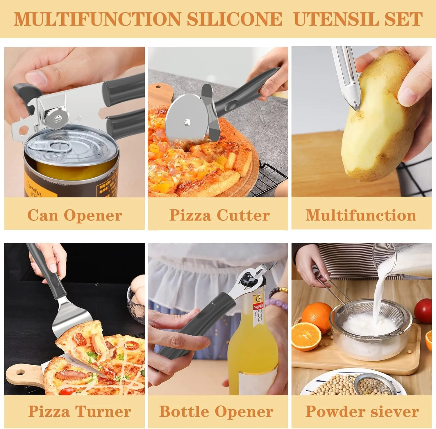 Silicone Cooking Utensil Set, Umite Chef 43 PCS Heat Resistant Kitchen Utensil Gadgets Set-Stainless Steel Handle- Kitchen Spatula Tools for Nonstick Cookware, Pots and Pans Accessories(Grey)