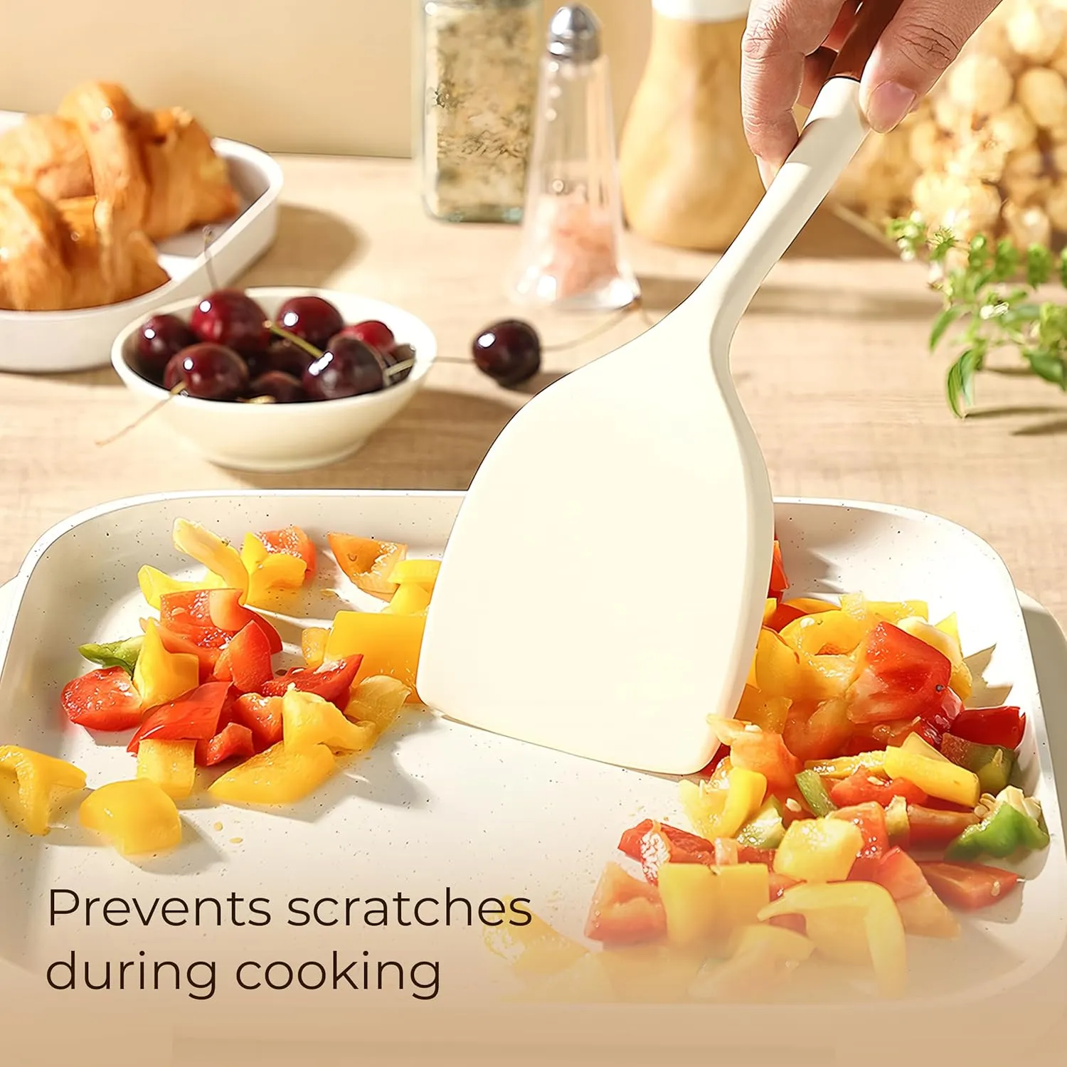 Silicone Cooking Utensils Set 11PCS - BPA-Free & Non-Toxic 446°F Heat Resistant, Wooden Handle Kitchen Tools for Nonstick Cookware, Heat Resistant & Scratch-Proof Includes Spatula/Turner/Ladle (White)