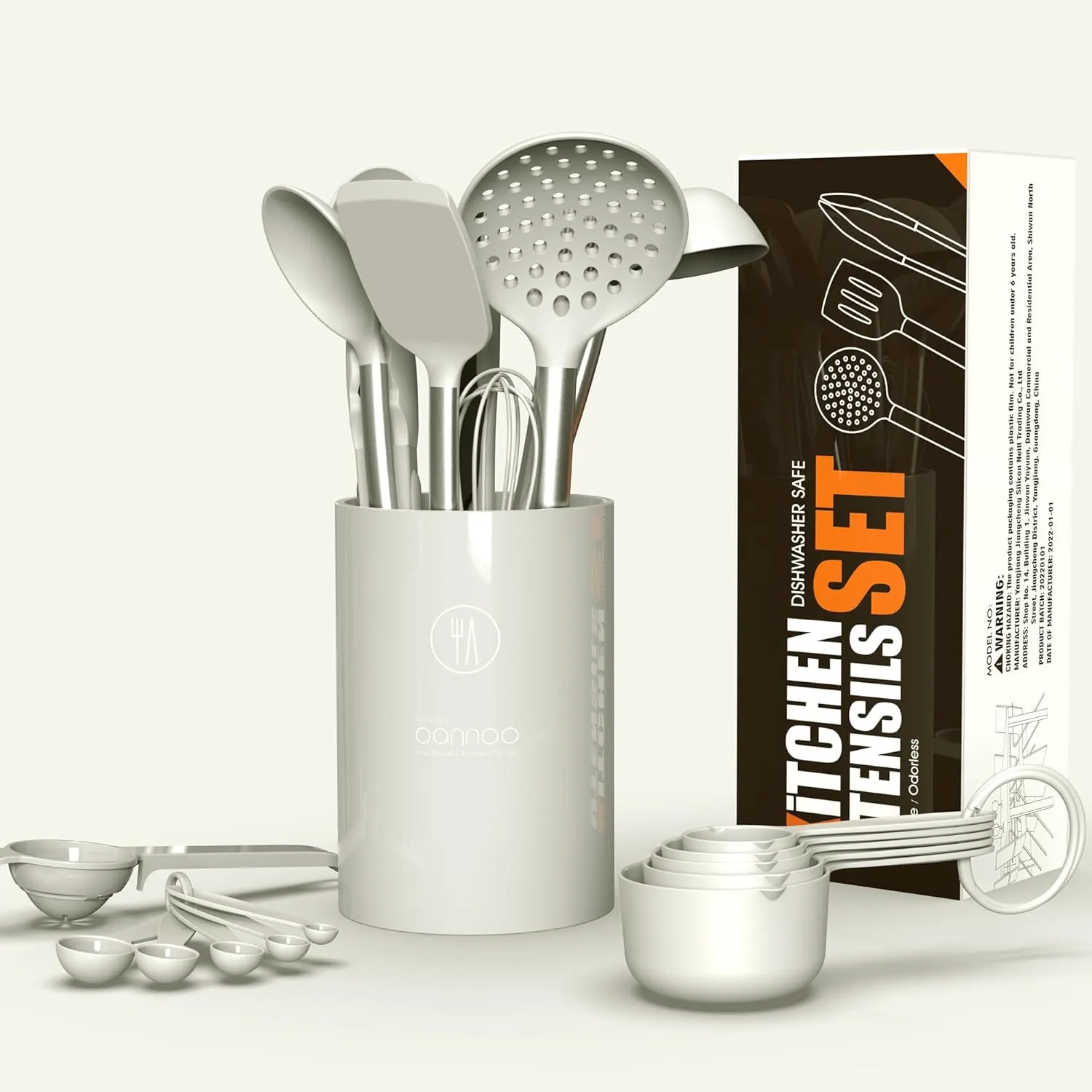 Silicone Cooking Utensils Set - Heat Resistant Kitchen Utensils Sets,Spatula,Spoon,Turner Tongs,Brush,Whisk,Stainless Steel Silicone Cooking Utensil for Nonstick Cookware Dishwasher Safe (Cream White)