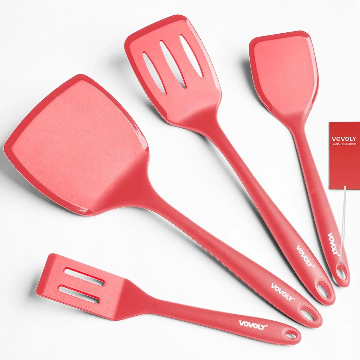 Silicone Spatula Set, 600°F Heat Resistant Silicone Spatula Turner Flipper for Cooking, Non Stick and Non Scratch Kitchen Utensils for Eggs & Pancakes, 4 Pack, Red