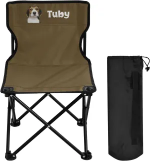 Sinestour Brown Custom Folding Camping Chair Personalized Photo Name Portable Outdoor Chair with Carry Bag for Outside Picnic Lawn
