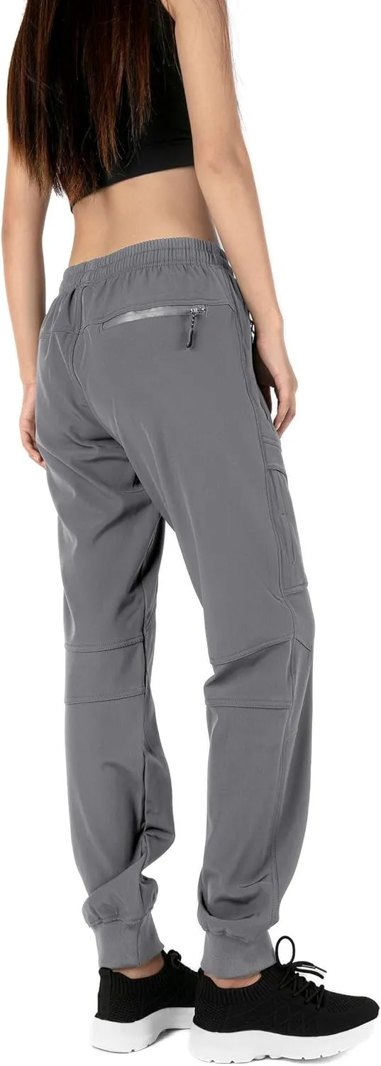 Singbring Women's Athletic Hiking Cargo Joggers Pants Outdoor Workout Lightweight Quick Dry UPF 50 Zipper Pockets