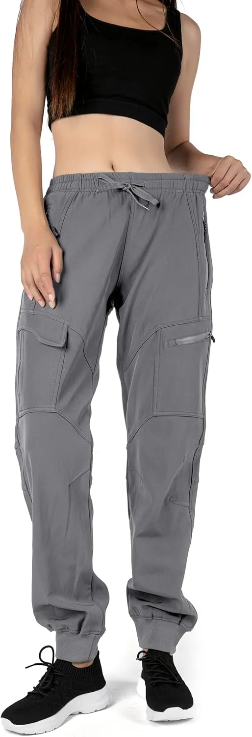 Singbring Women's Athletic Hiking Cargo Joggers Pants Outdoor Workout Lightweight Quick Dry UPF 50 Zipper Pockets