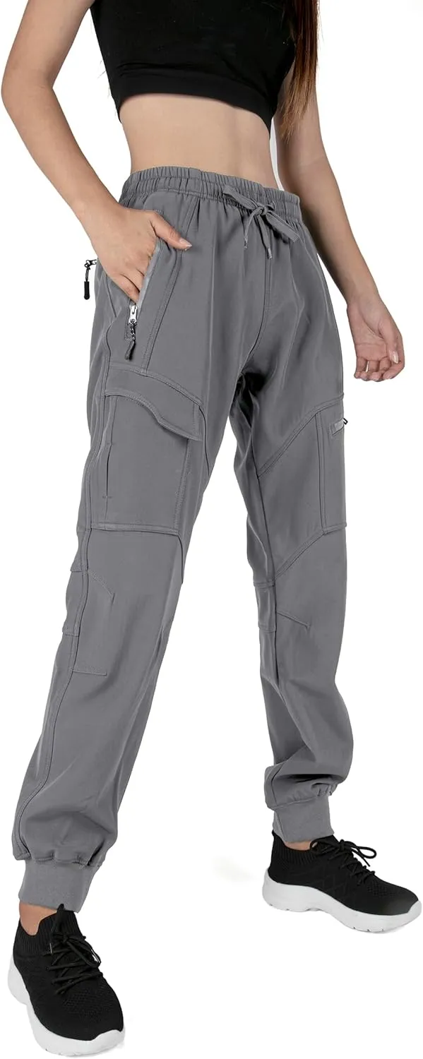 Singbring Women's Athletic Hiking Cargo Joggers Pants Outdoor Workout Lightweight Quick Dry UPF 50 Zipper Pockets