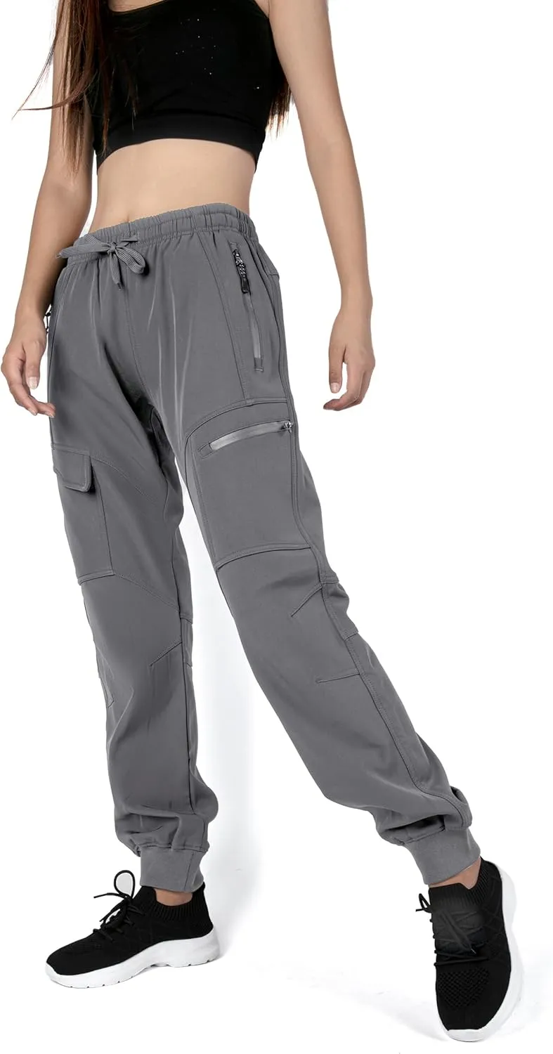 Singbring Women's Athletic Hiking Cargo Joggers Pants Outdoor Workout Lightweight Quick Dry UPF 50 Zipper Pockets