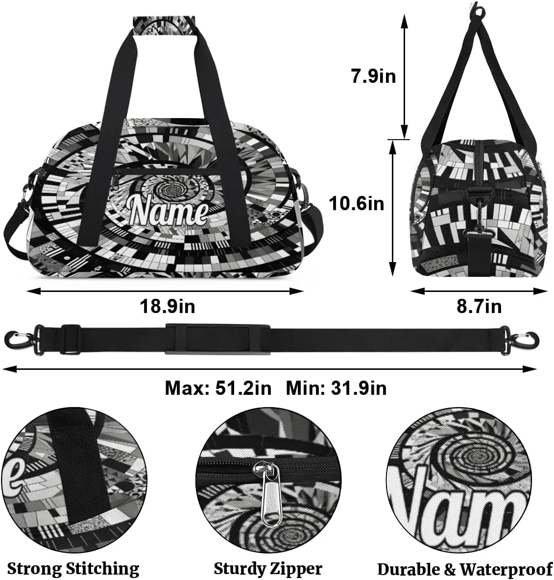 Singer Album Custom Sports Gym Bag Personalized Dance Bag Teens Travel Weekender Overnight Carry On Bag Boys Girls Waterproof