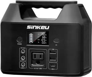 SinKeu Power Bank Station (38,400mAh), 128Wh Portable Power Station, LiFePO4 Battery, 200W Peak Solar Generator for Outdoor Camping, RV Traveling and Hurricane Emergency- Black