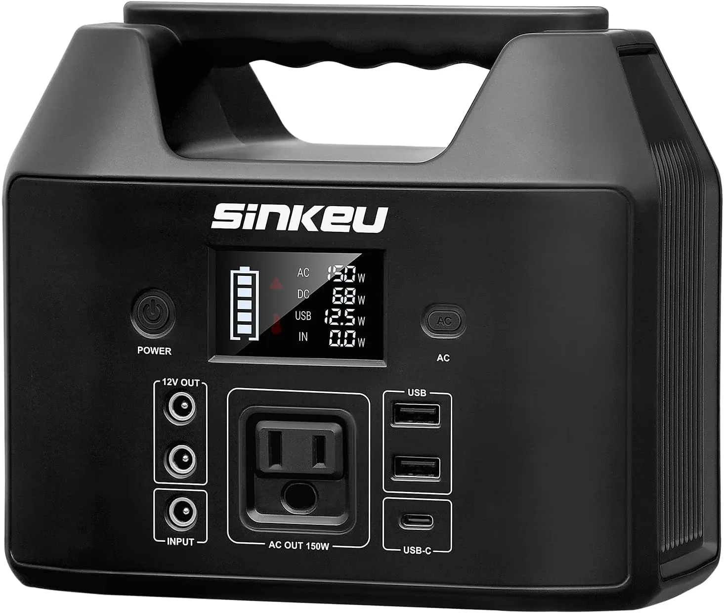 SinKeu Power Bank Station (38,400mAh), 128Wh Portable Power Station, LiFePO4 Battery, 200W Peak Solar Generator for Outdoor Camping, RV Traveling and Hurricane Emergency- Black