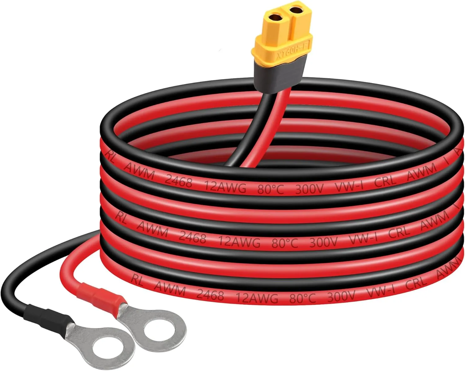 SinLoon XT60 to O Ring Terminal Cable 12AWG 59inch XT60H Female to O-Ring Connector Cord for RC Aircraft Toy Cars Lipo Battery FPV Racing Drone (1.5M/5Ft-F)