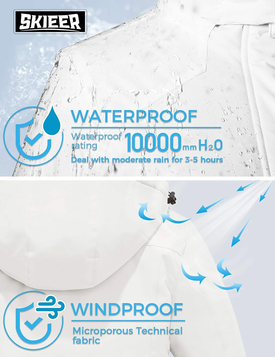 Skieer Women's Waterproof Ski Jacket Warm Winter Coat Fleece Snowboarding Coat