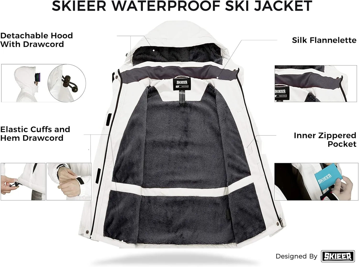 Skieer Women's Waterproof Ski Jacket Warm Winter Coat Fleece Snowboarding Coat