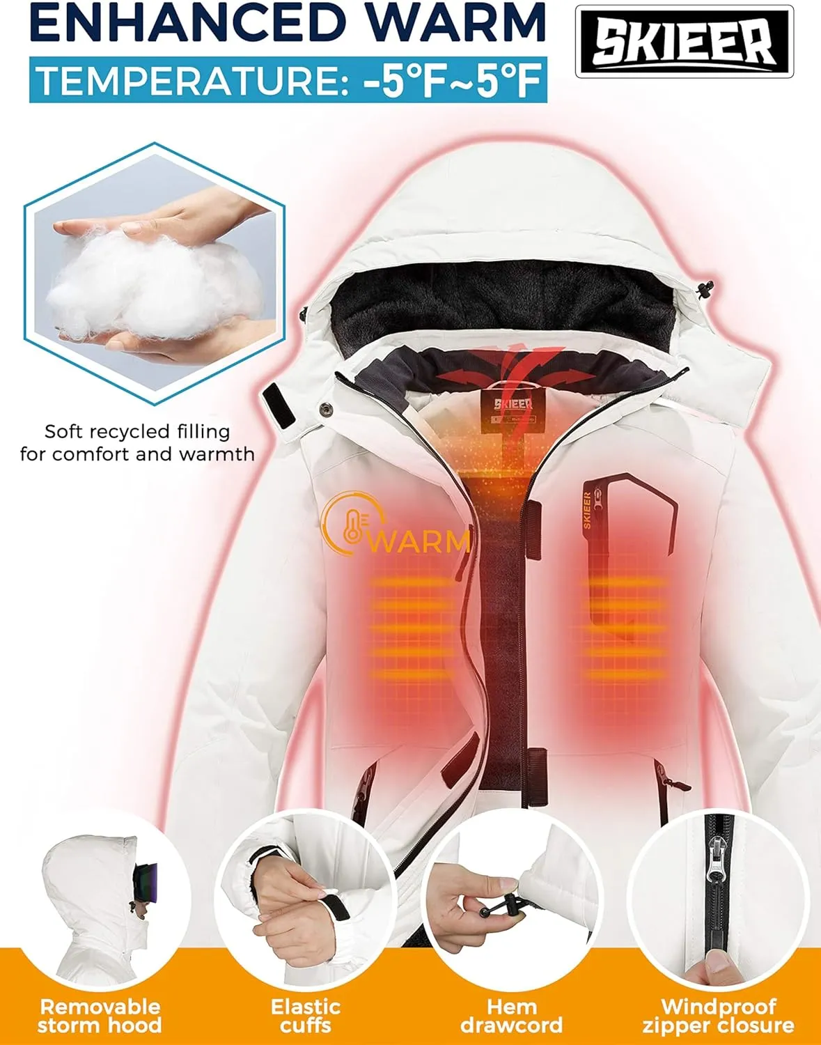 Skieer Women's Waterproof Ski Jacket Warm Winter Coat Fleece Snowboarding Coat