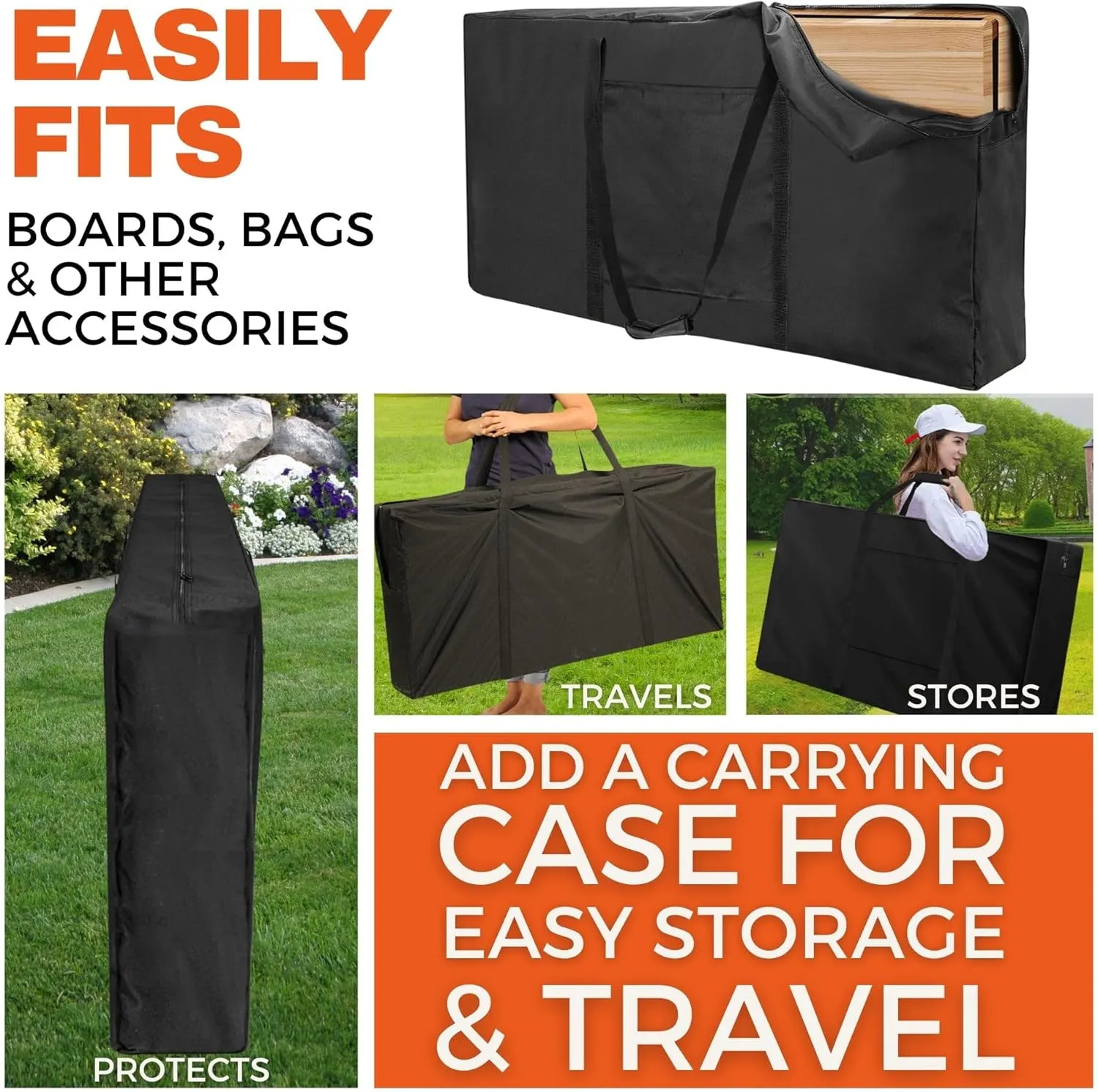 Skip's Garage All-Weather Cornhole Boards | Retro Orange Curved Design | ACA Regulation Corn Hole Game Set