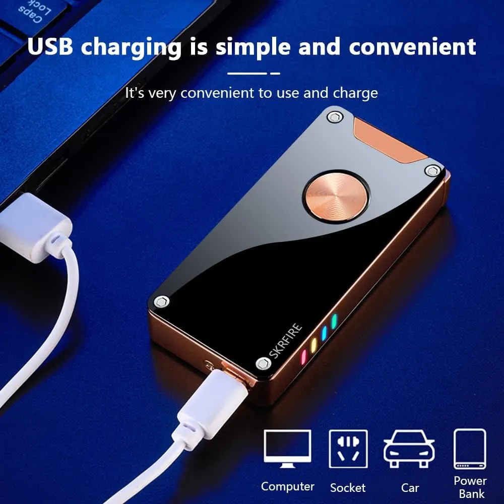 SKRFIRE Plasma Flameless Double Arc Lighter Outdoor Windproof Rechargeable Electric Lighter Rechargeable Cigar Lighte with Fine Boxes Mini Lighter for Camping, Travel, Adventure (Black)