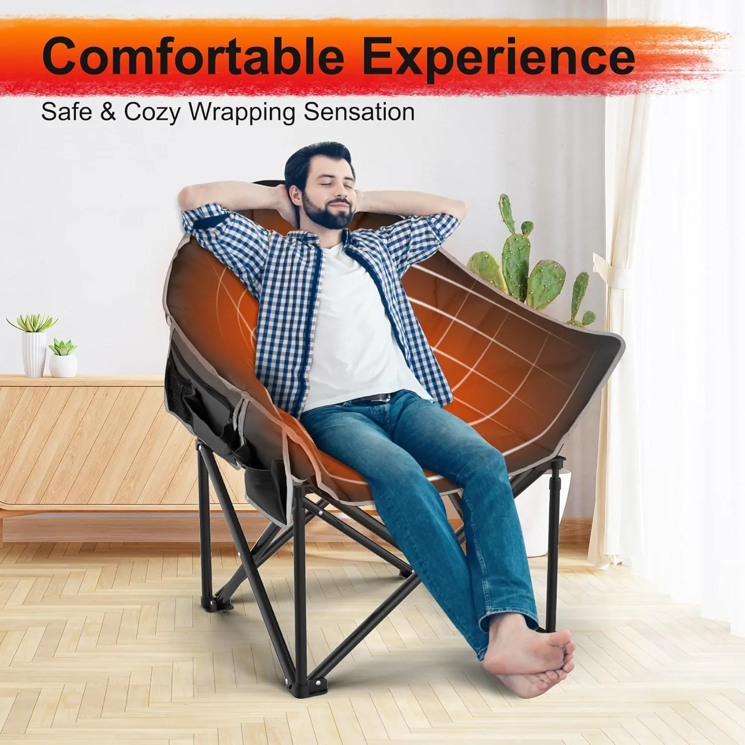 Slendor Heated Camping Chair Oversized, Portable Heated Chair Outdoor Sports with Backrest, High Back, Pillow, 3 Heat Levels, Folding Lawn Patio Lounge Chair, Supports 440 lbs