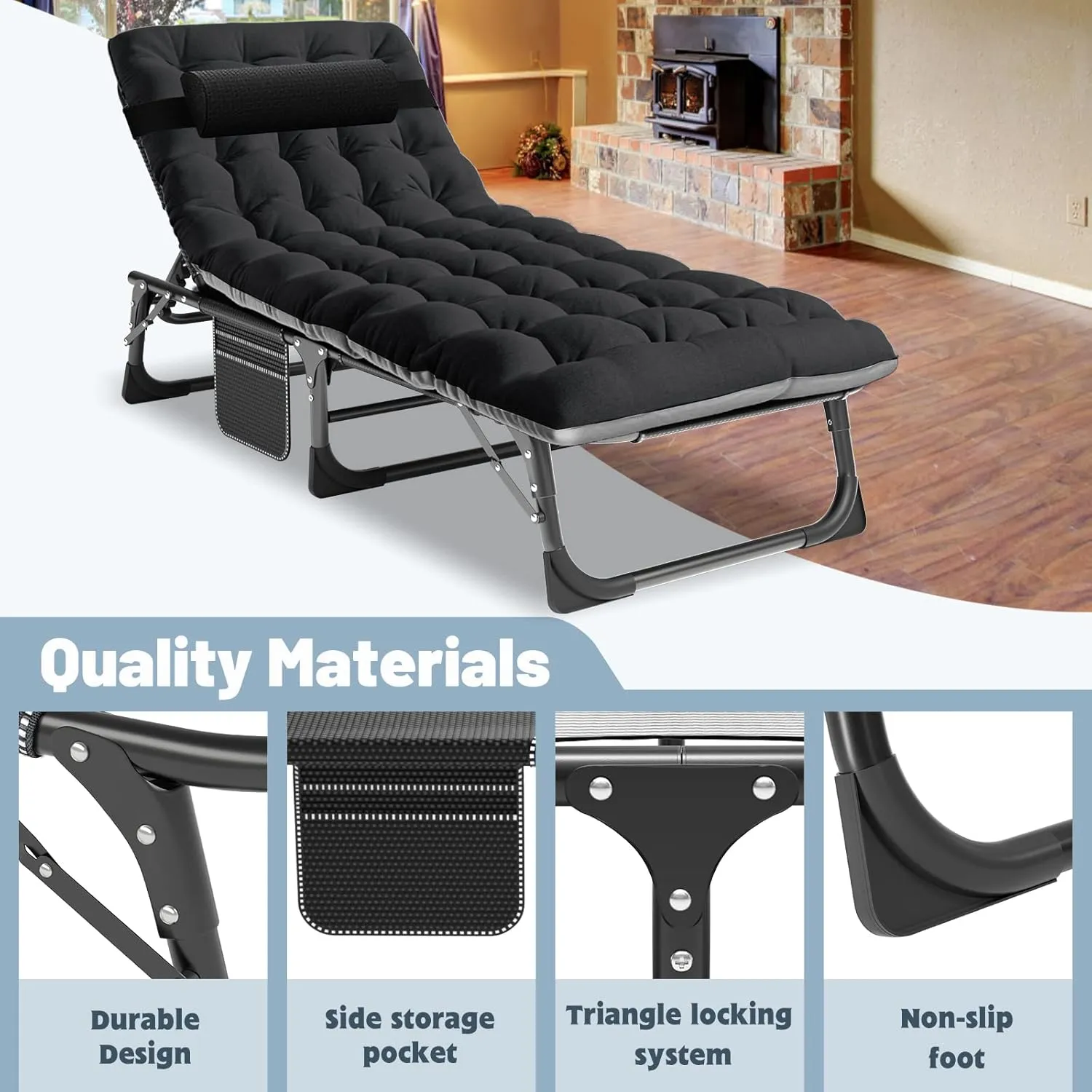 Slsy Sleeping Cots for Adults, 5-Position Folding Chaise Lounge Chairs Outdoor, Portable Folding Bed Cot Lounge Chair for Beach Lawn Camping Pool Sun Tanning