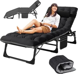 Slsy Sleeping Cots for Adults, 5-Position Folding Chaise Lounge Chairs Outdoor, Portable Folding Bed Cot Lounge Chair for Beach Lawn Camping Pool Sun Tanning