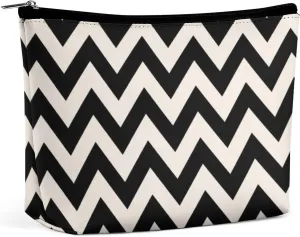 Small Cosmetic Bag, Black and Cream White Chevron Makeup Bags Elegant Roomy Pouch for Women,Travel Toiletry Accessories Organizer